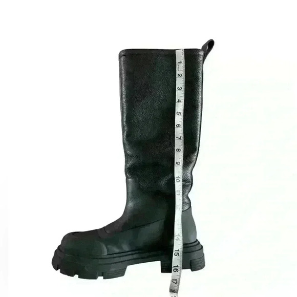 ZARA Faux Shearling Lined Mid-Calf Leather Boots Black Lug Sole Sz 38 - Picture 12 of 14